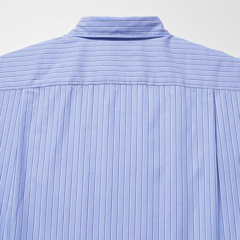 Camisas Uniqlo Extra Fine Cotton Broadcloth Striped Long-sleeve Hombre Azules | 5781818