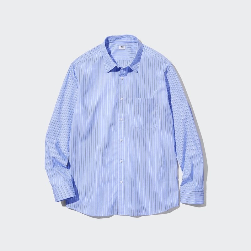 Camisas Uniqlo Extra Fine Cotton Broadcloth Striped Long-sleeve Hombre Azules | 5781818