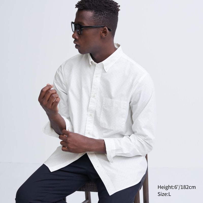 Camisas Uniqlo Extra Fine Cotton Broadcloth Dotted Long-sleeve Hombre Blancas | 2588986