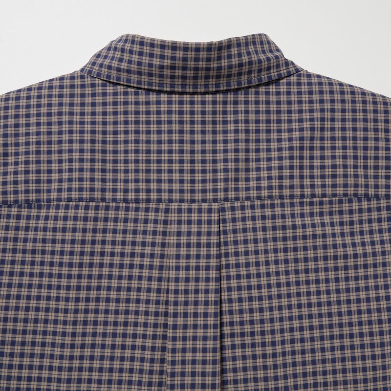 Camisas Uniqlo Extra Fine Cotton Broadcloth Checked Long-sleeve Hombre Marrones | 5946019