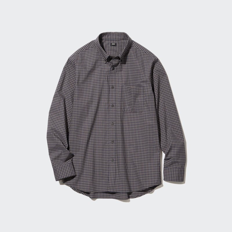 Camisas Uniqlo Extra Fine Cotton Broadcloth Checked Long-sleeve Hombre Marrones | 5946019