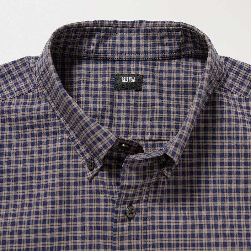 Camisas Uniqlo Extra Fine Cotton Broadcloth Checked Long-sleeve Hombre Marrones | 5946019