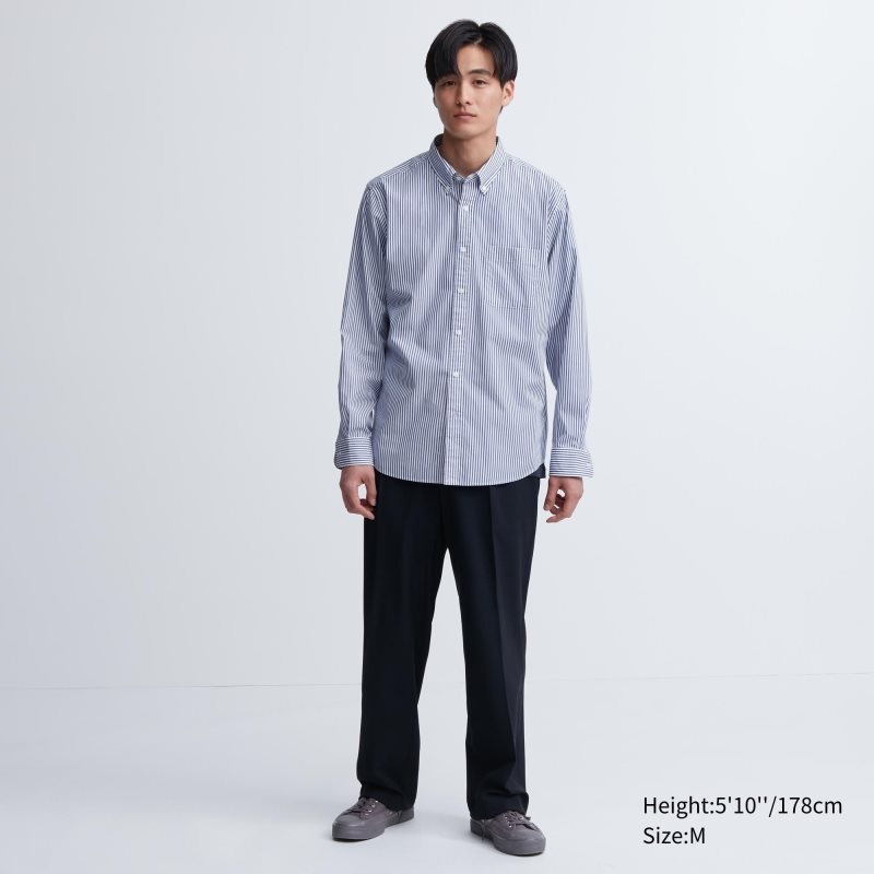 Camisas Uniqlo Extra Fine Cotton Broadcloth Striped Long-sleeve Hombre Naranjas | 1950235