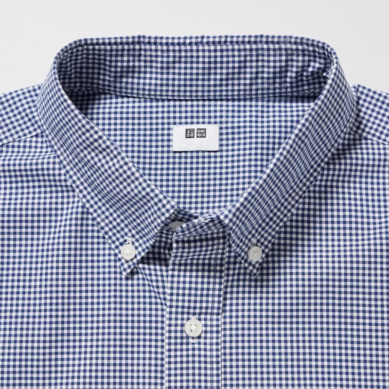 Camisas Uniqlo Extra Fine Cotton Broadcloth Checkered Long-sleeve Hombre Azules | 9401638