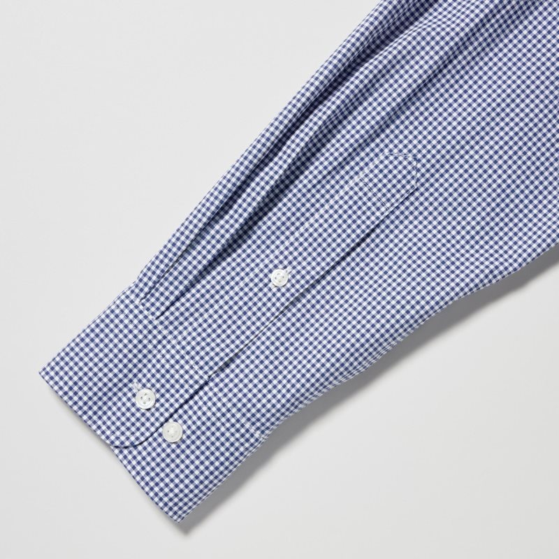 Camisas Uniqlo Extra Fine Cotton Broadcloth Checkered Long-sleeve Hombre Azules | 9401638