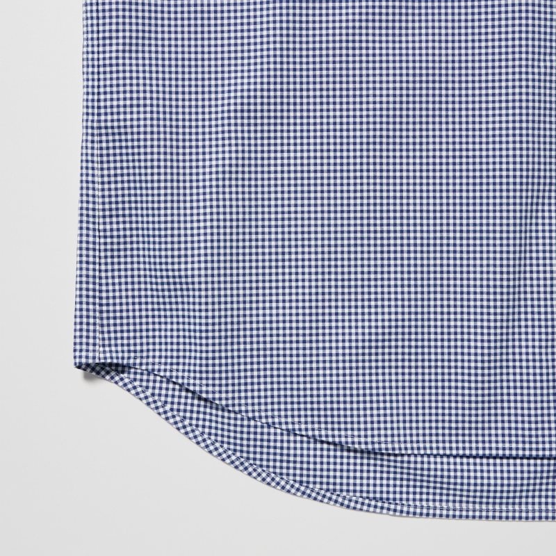 Camisas Uniqlo Extra Fine Cotton Broadcloth Checkered Long-sleeve Hombre Azules | 9401638