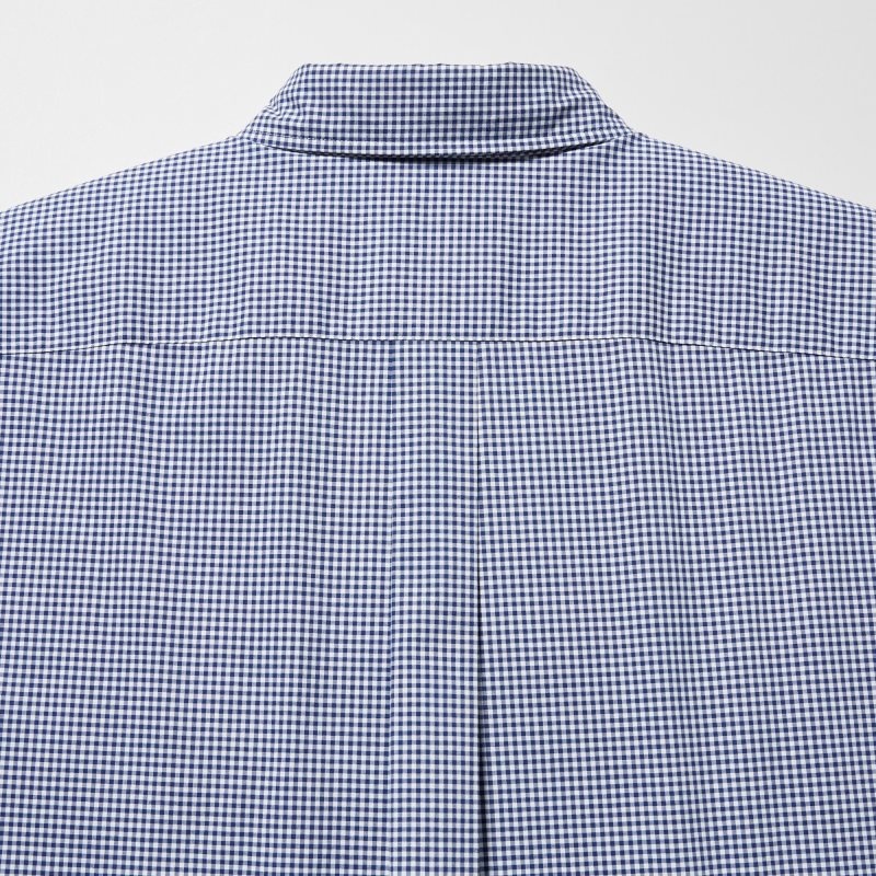 Camisas Uniqlo Extra Fine Cotton Broadcloth Checkered Long-sleeve Hombre Azules | 9401638