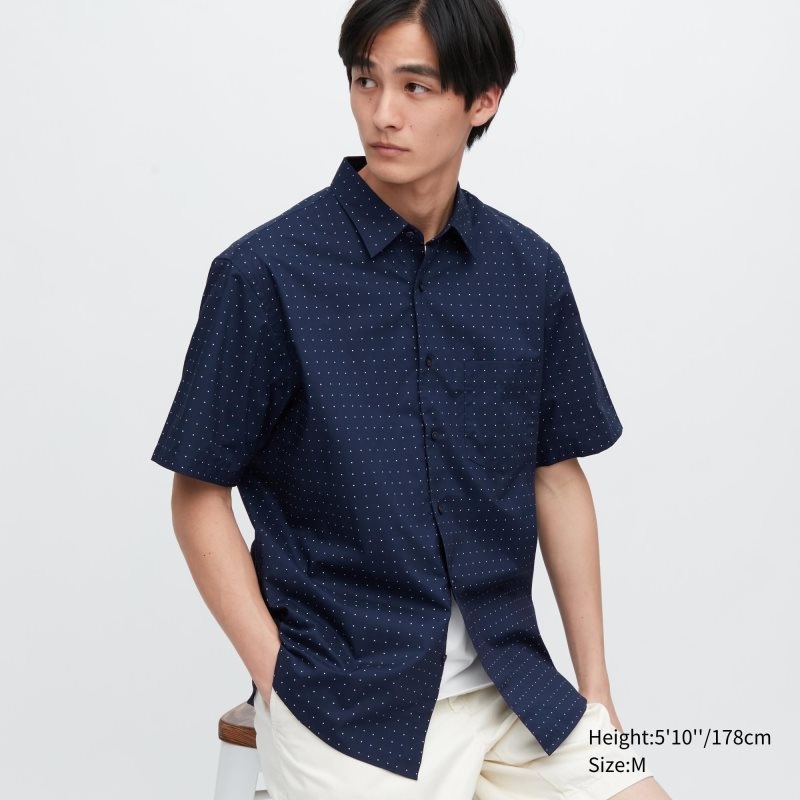 Camisas Uniqlo Extra Fine Cotton Short-sleeve Hombre Azul Marino | 2099679