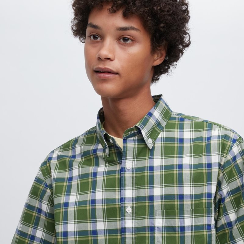 Camisas Uniqlo Extra Fine Cotton Short-sleeve Hombre Verde | 7120572