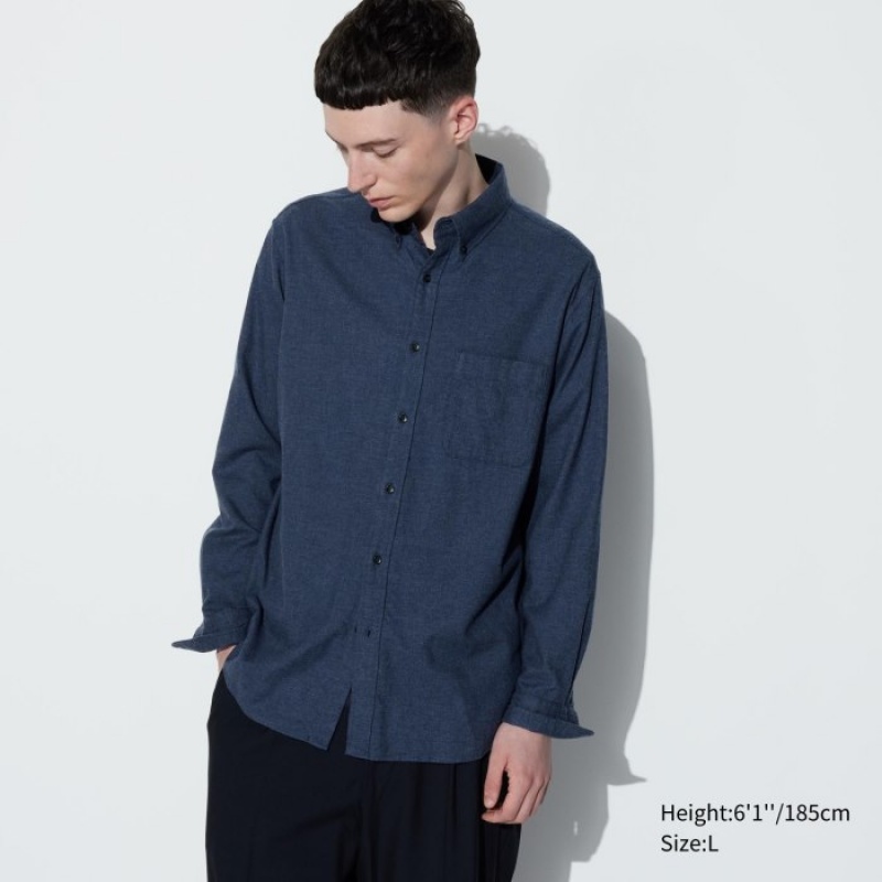 Camisas Uniqlo Flannel Casual Mujer Azules | 1625438