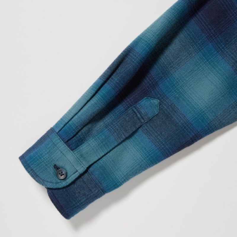 Camisas Uniqlo Flannel Checked Casual Mujer Azules | 9867053