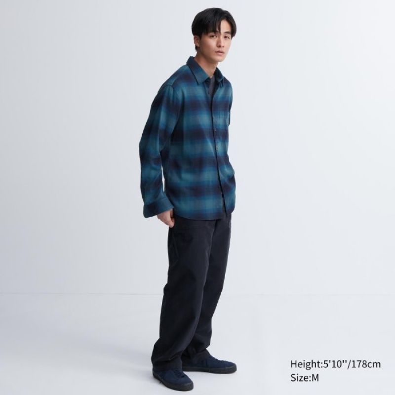 Camisas Uniqlo Flannel Checked Casual Mujer Azules | 9867053