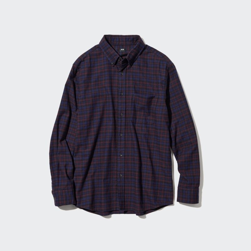 Camisas Uniqlo Flannel Checked Long Sleeve Hombre Burdeos | 9263220