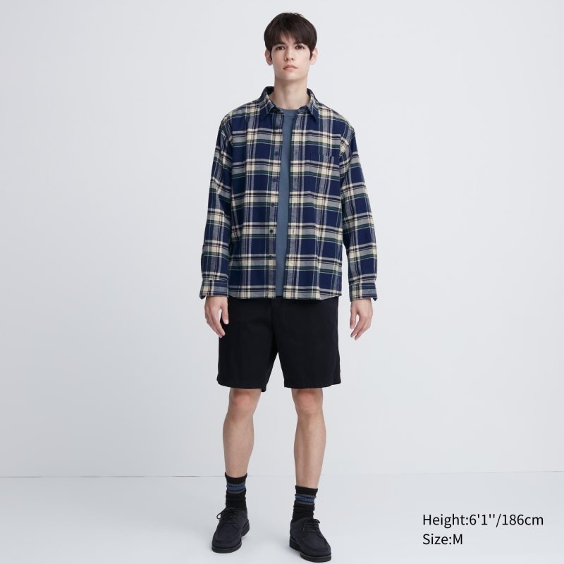 Camisas Uniqlo Flannel Checked Long-sleeve Hombre Azules | 6480048