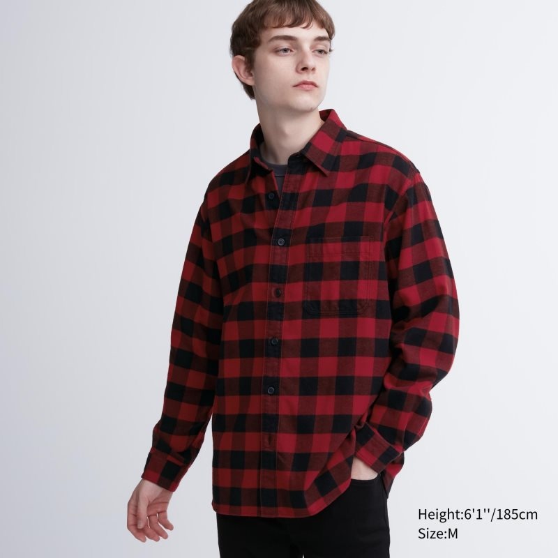 Camisas Uniqlo Flannel Checked Long-sleeve Hombre Rojas | 2349858