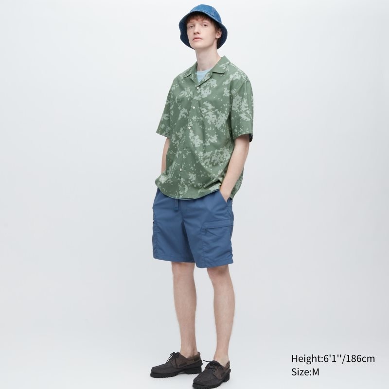 Camisas Uniqlo Open Collar Short-sleeve Hombre Verde | 2235078
