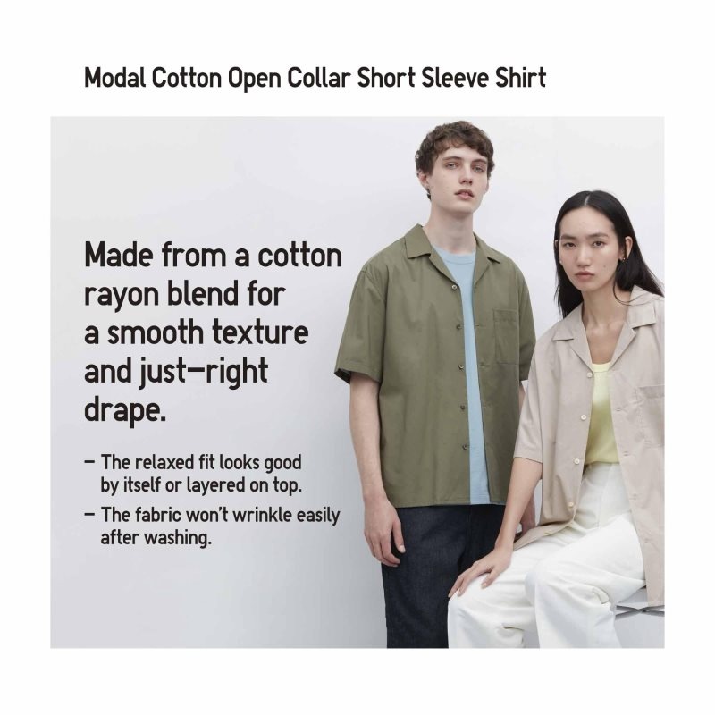Camisas Uniqlo Open Collar Short-sleeve Hombre Verde Oliva | 9390904