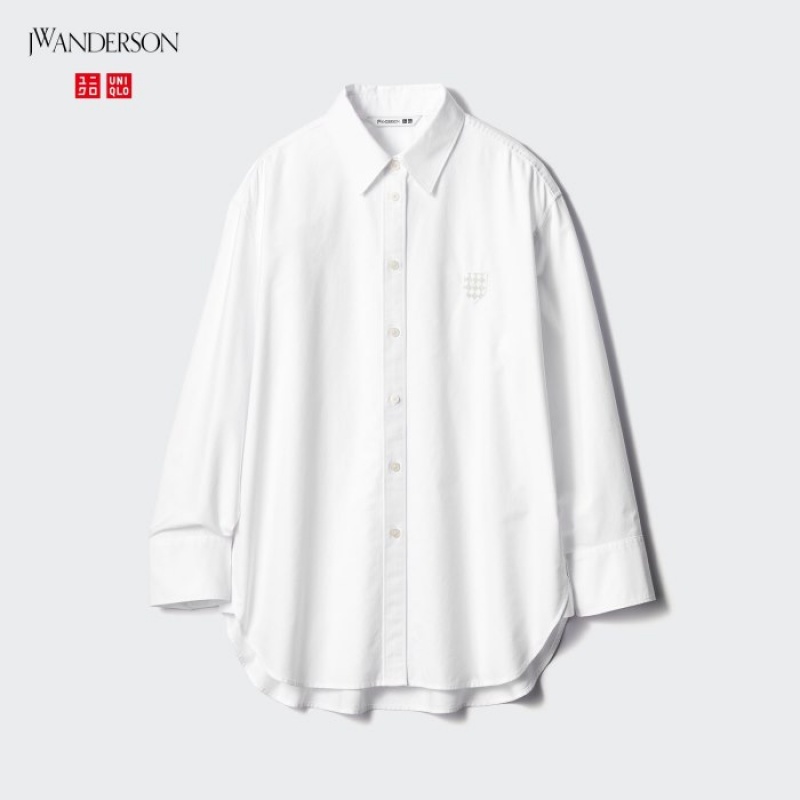 Camisas Uniqlo Oxford Long-Sleeve Long Mujer Blancas | 6855439