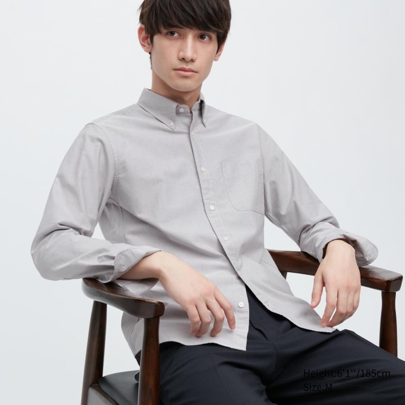 Camisas Uniqlo Oxford Slim-fit Long-sleeve Hombre Gris | 1226634