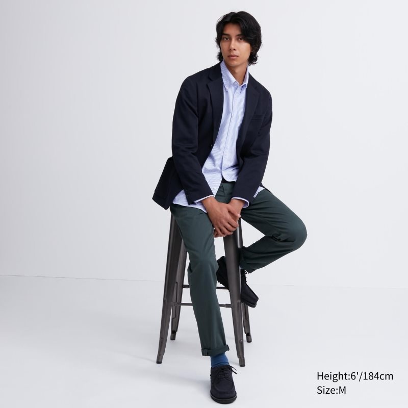 Camisas Uniqlo Oxford Striped Slim Fit Long-sleeve Hombre Azules | 5192175