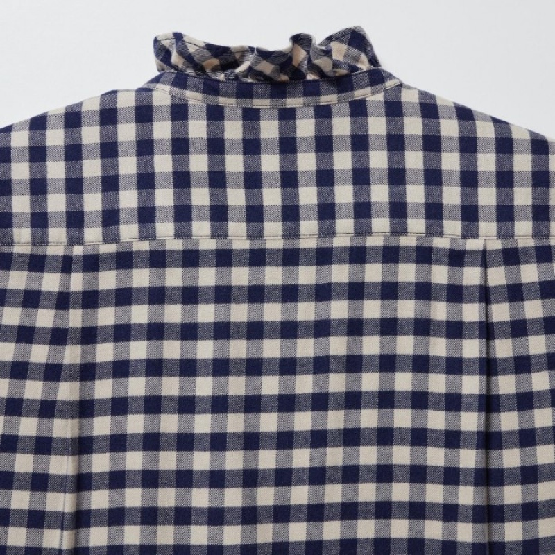 Camisas Uniqlo Soft Brushed Stand Collar Long-Sleeve Mujer Azules | 8057235