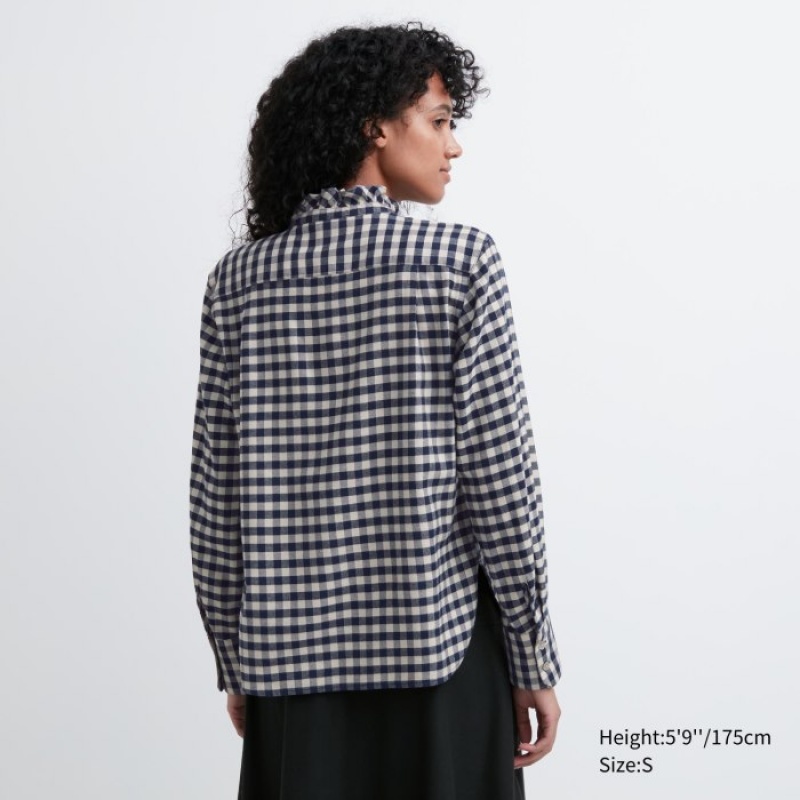 Camisas Uniqlo Soft Brushed Stand Collar Long-Sleeve Mujer Azules | 8057235
