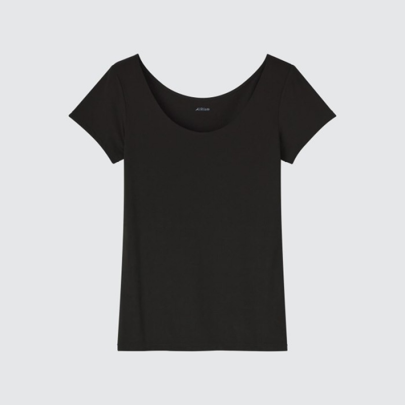 Camiseta Uniqlo AIRism Scoop Neck Short-Sleeve Mujer Negras | 257596