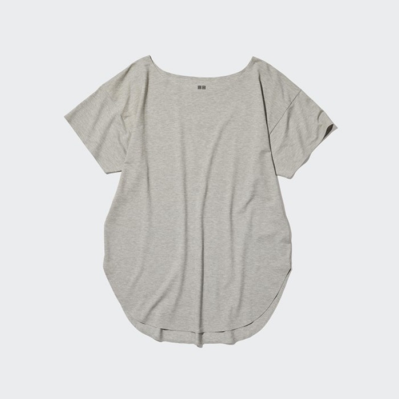 Camiseta Uniqlo AIRism Seamless Boat Neck Short-Sleeve Long Mujer Gris | 4231103