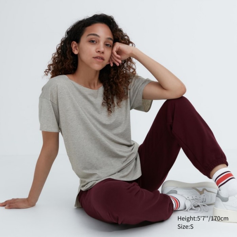 Camiseta Uniqlo AIRism Seamless Boat Neck Short-Sleeve Long Mujer Gris | 4231103