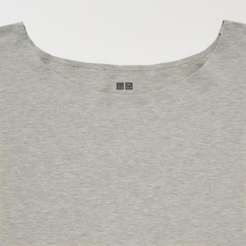 Camiseta Uniqlo AIRism Seamless Boat Neck Short-Sleeve Long Mujer Blancas | 9300499