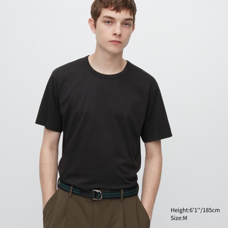Camiseta Uniqlo Airism Cotton Crew Neck Hombre Negras | 6379857