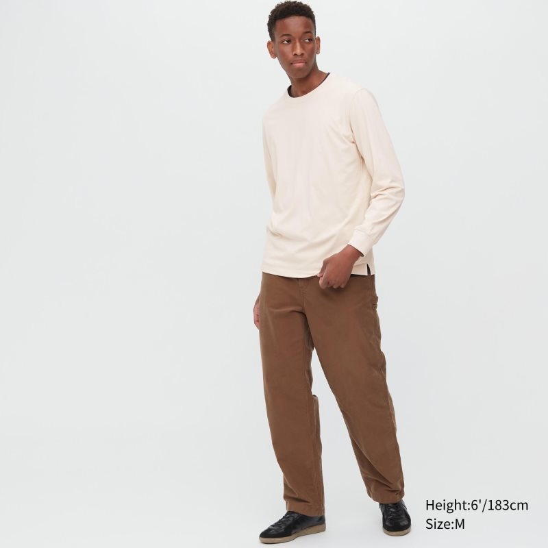 Camiseta Uniqlo Airism Cotton Uv Protection Crew Neck Hombre Beige | 2834381