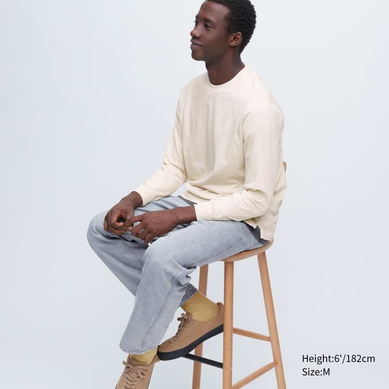 Camiseta Uniqlo Airism Cotton Uv Protection Crew Neck Hombre Beige | 2834381