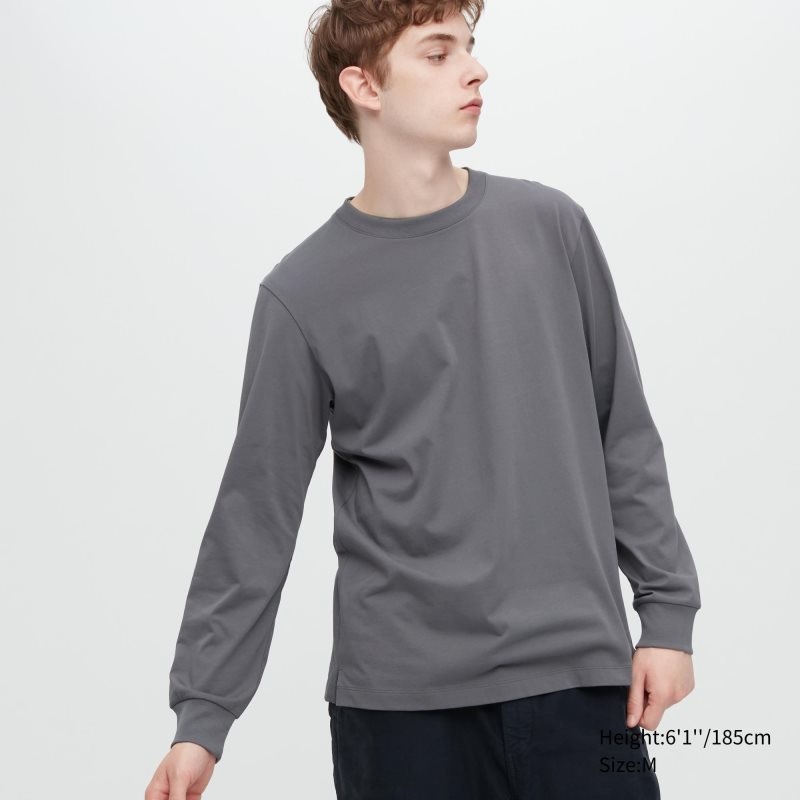 Camiseta Uniqlo Airism Cotton Uv Protection Crew Neck Hombre Gris | 1384701