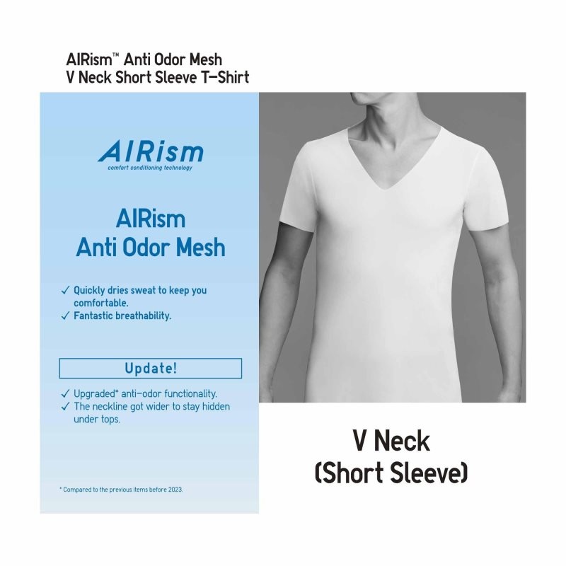 Camiseta Uniqlo Airism Mesh Anti-odor V-neck Hombre Beige | 1390334