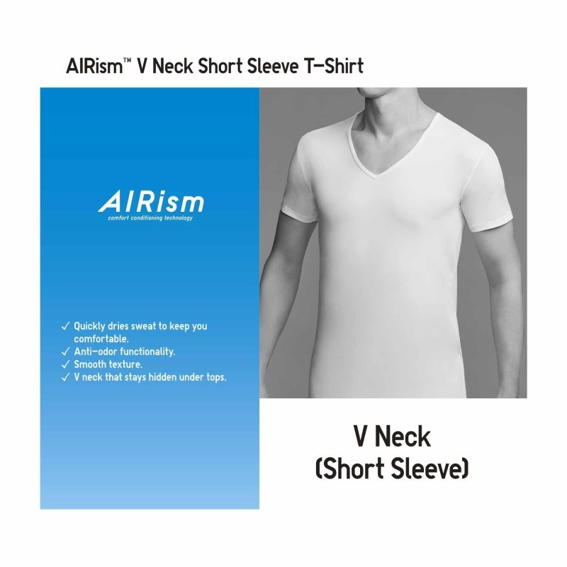 Camiseta Uniqlo Airism V-neck Short-sleeve Hombre Negras | 5788134
