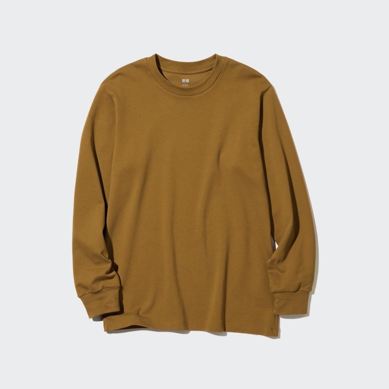 Camiseta Uniqlo Brushed Cotton Crew Neck Long-sleeve Hombre Marrones | 7341241