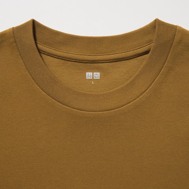 Camiseta Uniqlo Brushed Cotton Crew Neck Long-sleeve Hombre Marrones | 7341241