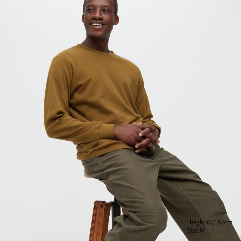 Camiseta Uniqlo Brushed Cotton Crew Neck Long-sleeve Hombre Marrones | 7341241