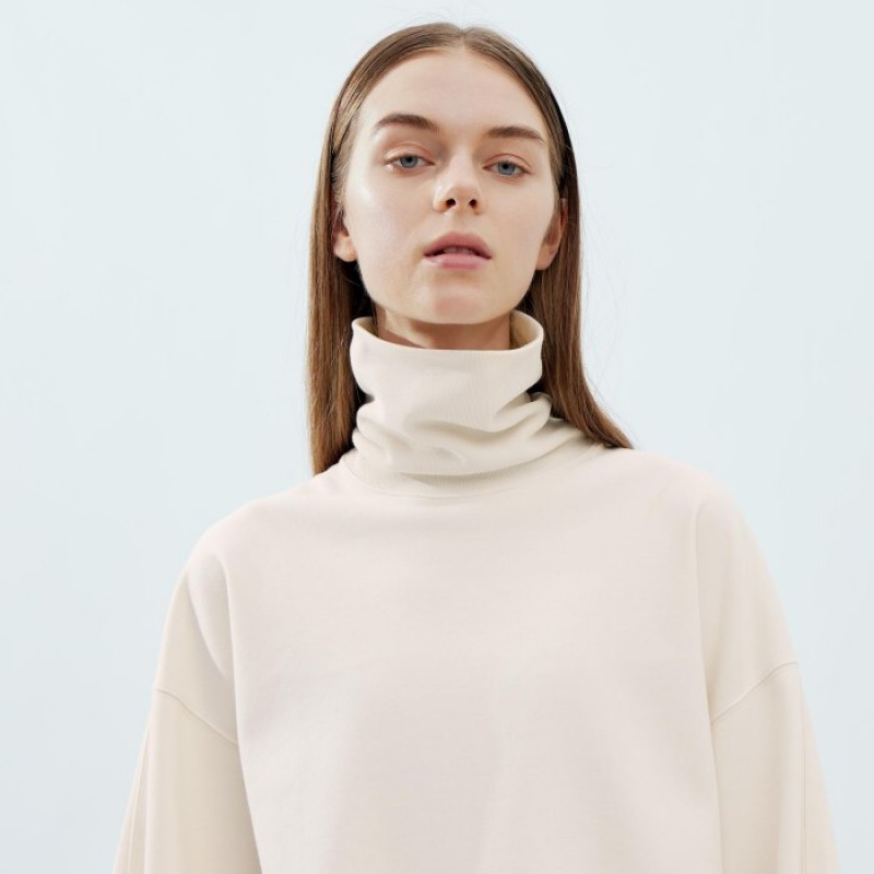 Camiseta Uniqlo Brushed Jersey Turtleneck Long-Sleeve Mujer Blancas | 6844416