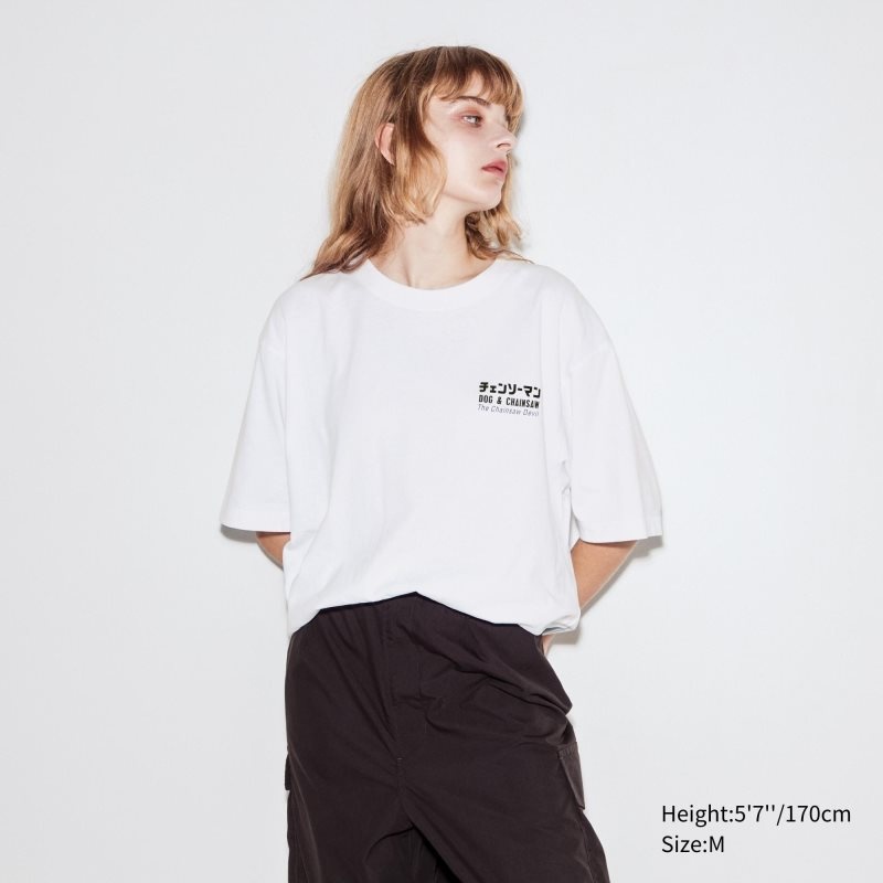 Camiseta Uniqlo Chainsaw Man × Kosuke Kawamura Short Sleeve Ut Oversized Hombre Blancas | 8952810