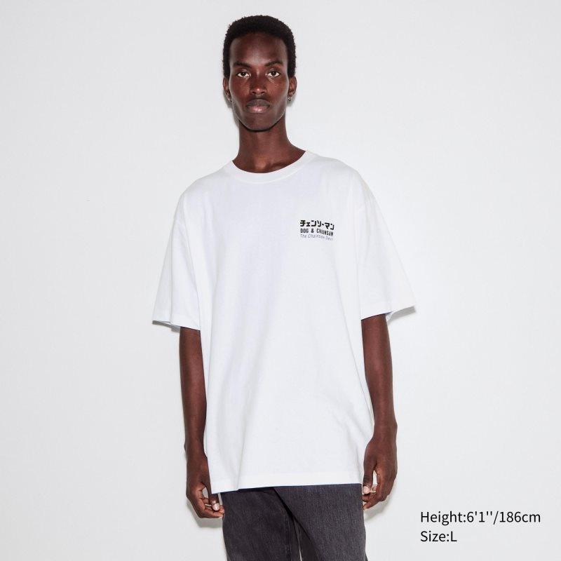 Camiseta Uniqlo Chainsaw Man × Kosuke Kawamura Short Sleeve Ut Oversized Hombre Blancas | 8952810