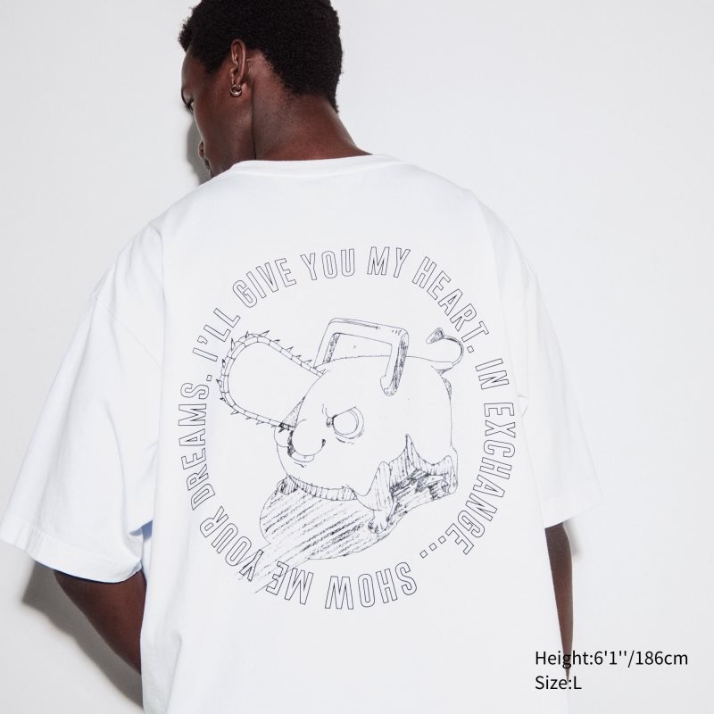 Camiseta Uniqlo Chainsaw Man × Kosuke Kawamura Short Sleeve Ut Oversized Hombre Blancas | 8952810
