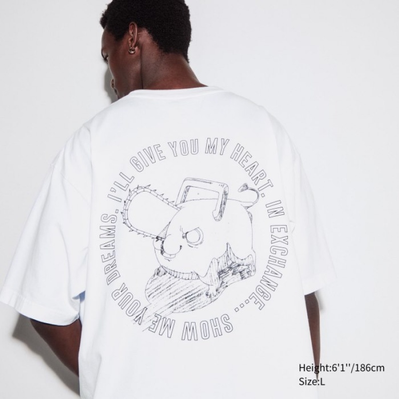 Camiseta Uniqlo Chainsaw Man × Kosuke Kawamura UT Oversized Short-Sleeve Pochita Mujer Blancas | 2970881