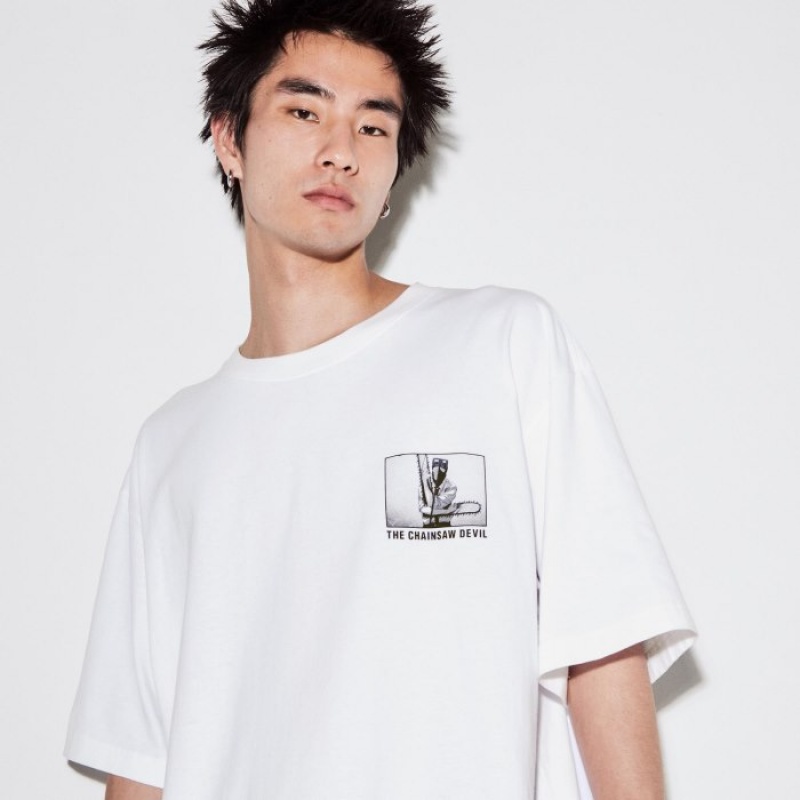 Camiseta Uniqlo Chainsaw Man × Kosuke Kawamura UT Oversized Short-Sleeve Denji Mujer Blancas | 7204099