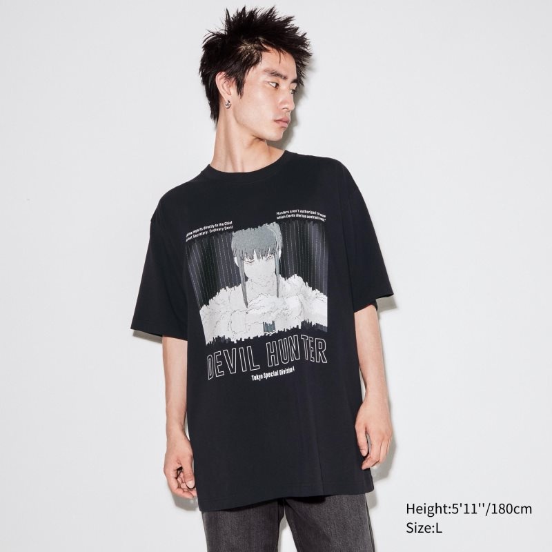 Camiseta Uniqlo Chainsaw Man × Kosuke Kawamura Short Sleeve Ut Oversized Hombre Negras | 6918882