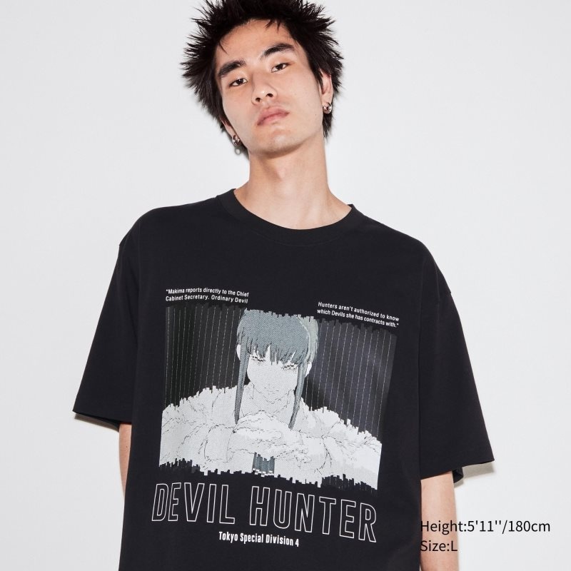Camiseta Uniqlo Chainsaw Man × Kosuke Kawamura Short Sleeve Ut Oversized Hombre Negras | 6918882