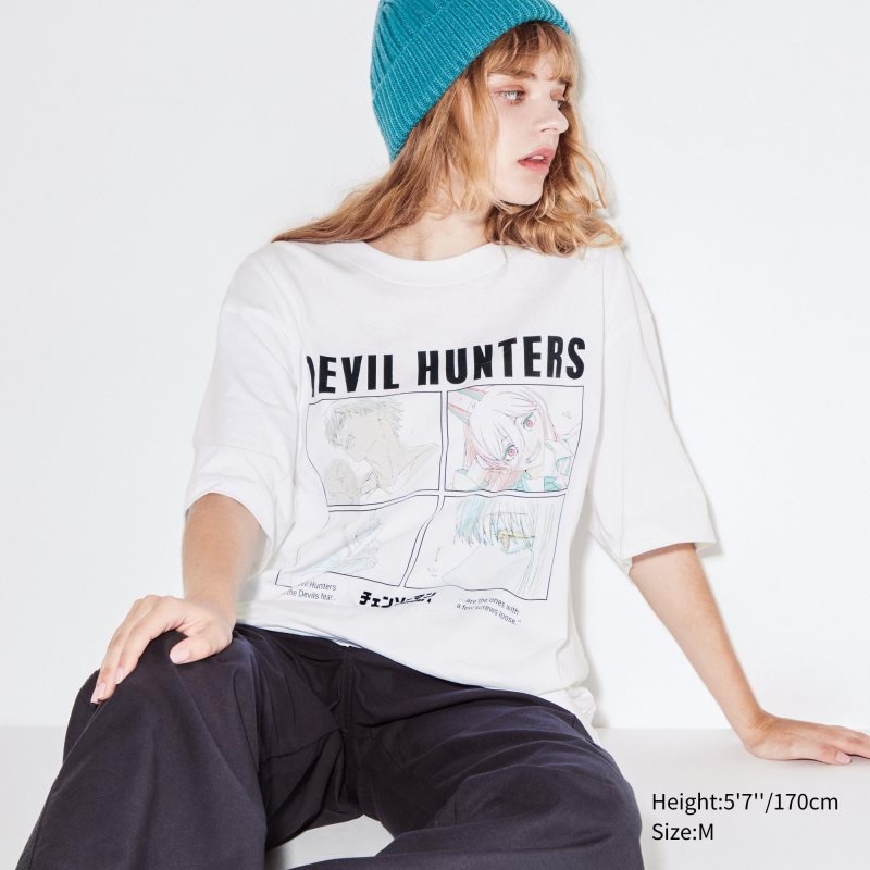 Camiseta Uniqlo Chainsaw Man × Kosuke Kawamura Short Sleeve Ut Oversized Hombre Blancas | 2784133