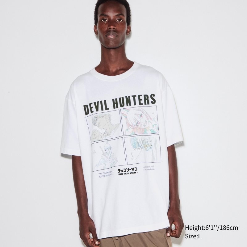 Camiseta Uniqlo Chainsaw Man × Kosuke Kawamura Short Sleeve Ut Oversized Hombre Blancas | 2784133