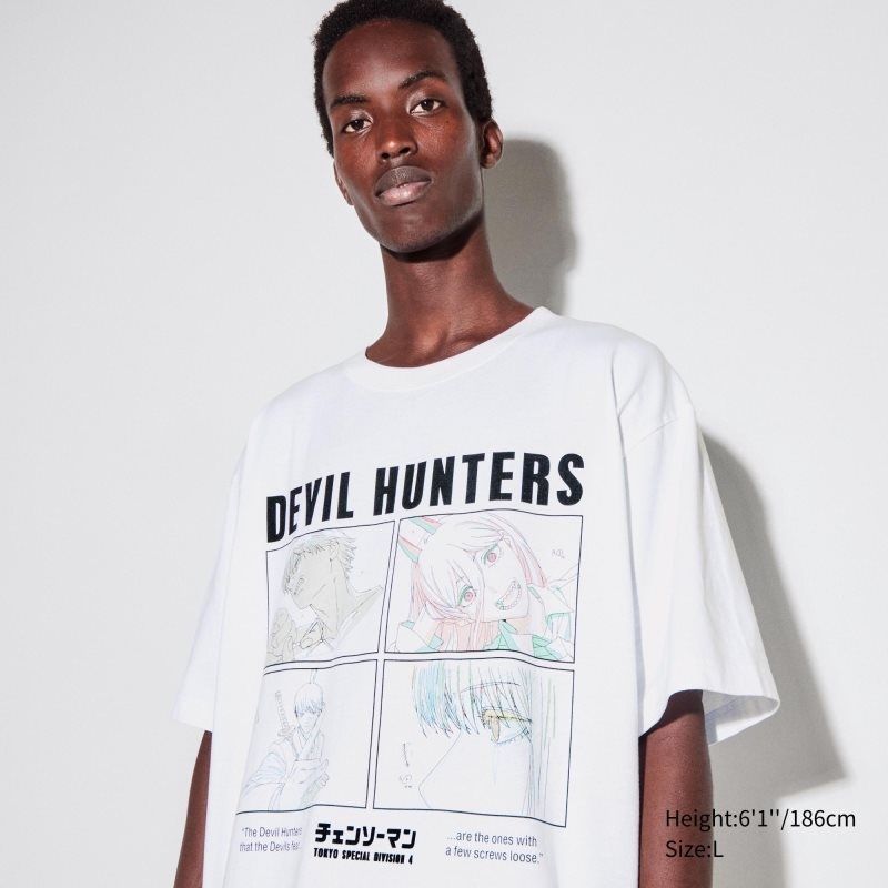Camiseta Uniqlo Chainsaw Man × Kosuke Kawamura Short Sleeve Ut Oversized Hombre Blancas | 2784133